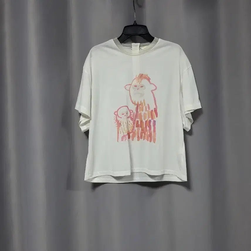 [BUNJANG] White Monkey Printing Short Sleeve T-Shirt / 화이트 몽키 프린팅 반팔 티셔츠