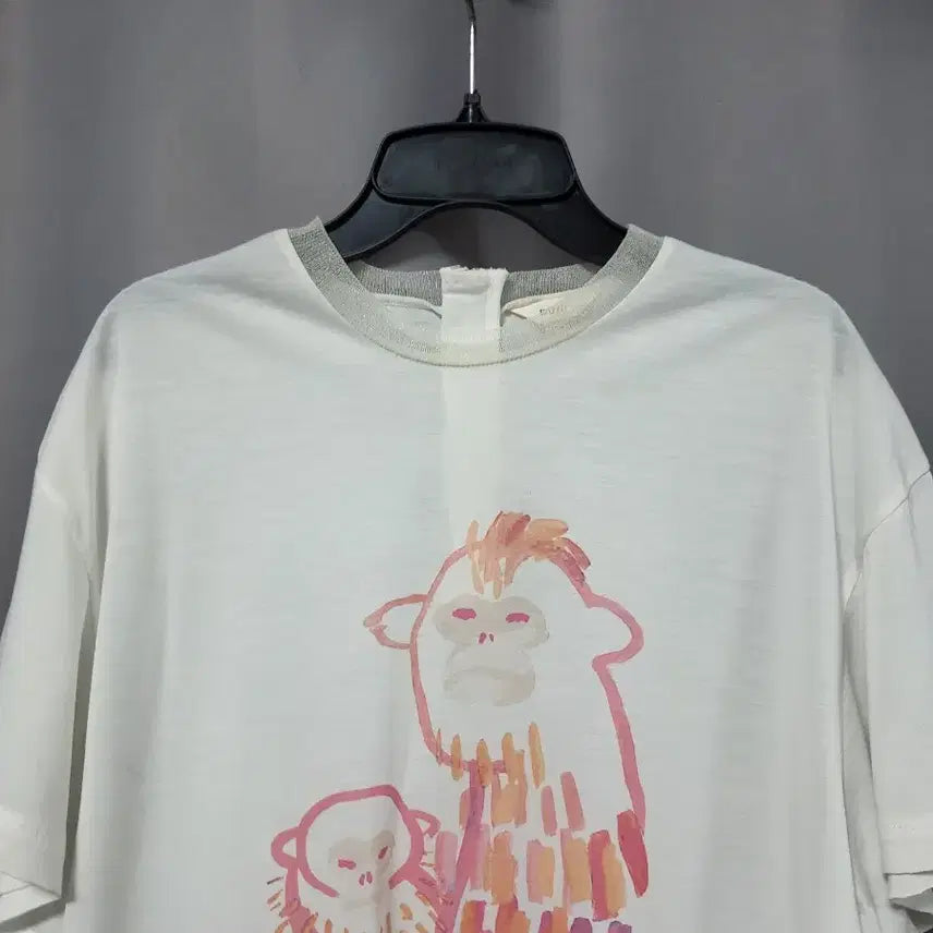 [BUNJANG] White Monkey Printing Short Sleeve T-Shirt / 화이트 몽키 프린팅 반팔 티셔츠