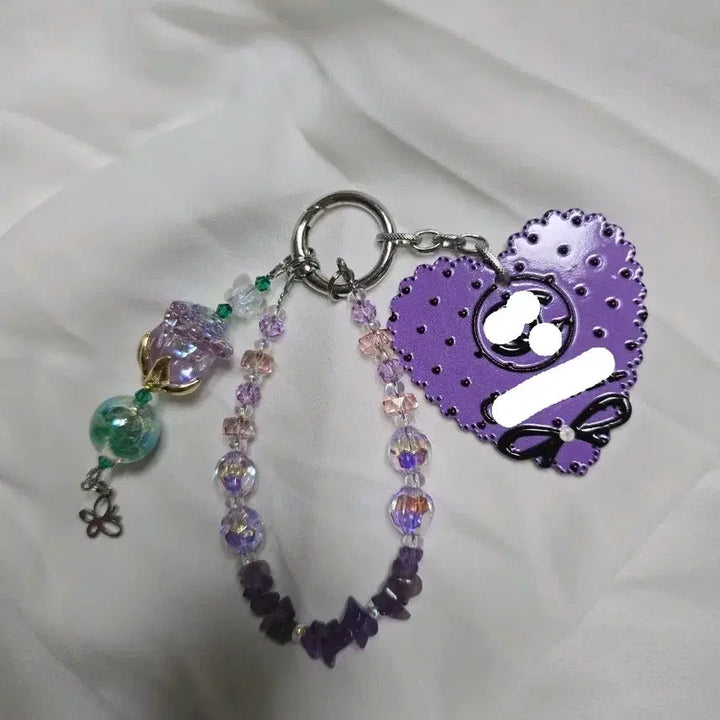 [BUNJANG] Handmade Natural Stone Keychain with Amethyst Chips and Luminous Rose Beads / 핸드메이드 원석 키링