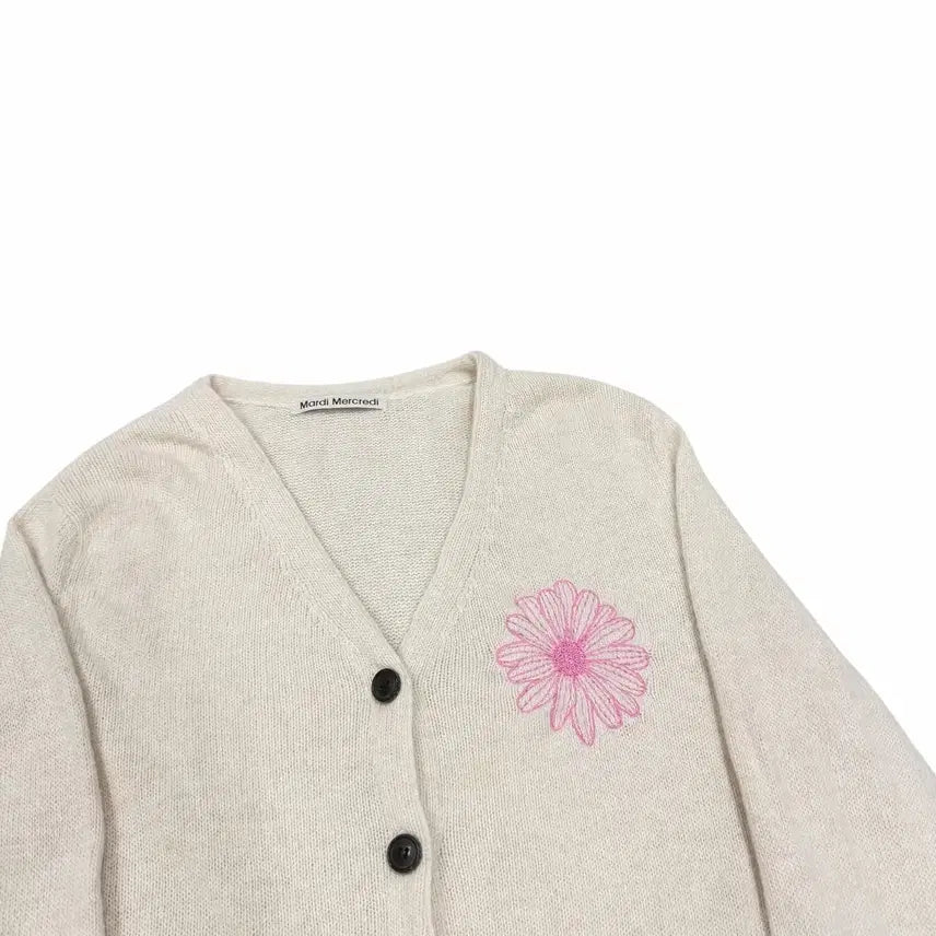 [BUNJANG] Mardi Mercredi Mohair Flower Cardigan Ivory Pink / 마르디 메크르디 모헤어 플라워 가디건 아이보리 핑크