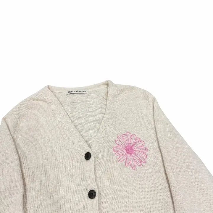 [BUNJANG] Mardi Mercredi Mohair Flower Cardigan Ivory Pink / 마르디 메크르디 모헤어 플라워 가디건 아이보리 핑크