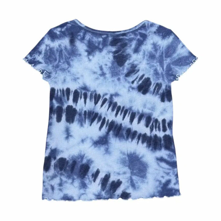 [BUNJANG] Vintage Tie-Dye Wave Short Sleeve T-Shirt Blue / 빈티지 타이다이 딱붙핏 물결 반팔티 블루