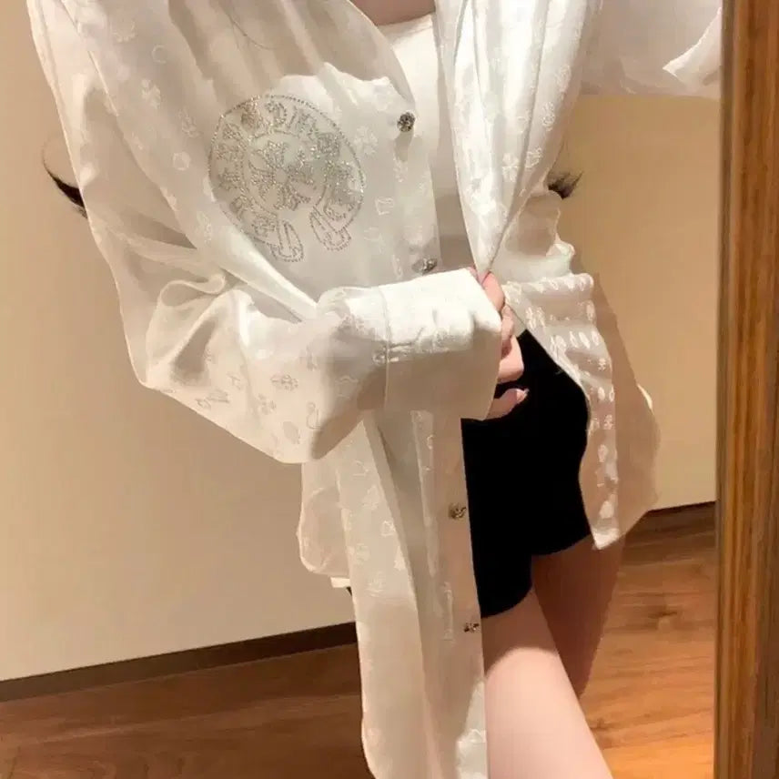 [BUNJANG] Imported Silk Cubic Chrome Shirt / 수입 실크 큐빅 크롬셔츠 새상품 에이블리