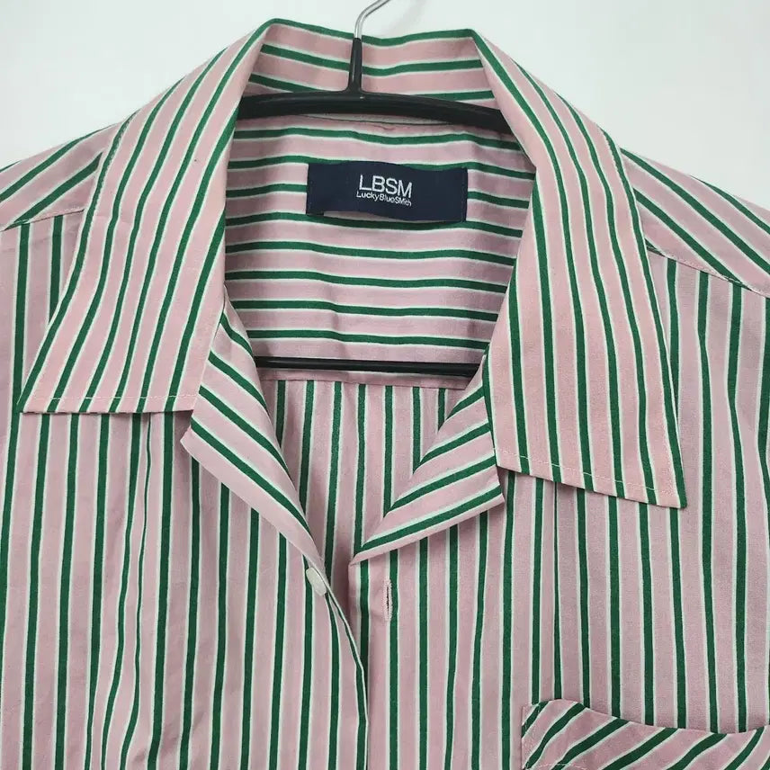 [BUNJANG] LBSM Pink Green Stripe Shirt / LBSM 핑크 그린 스트라이프 셔츠 100