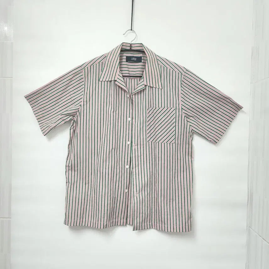 [BUNJANG] LBSM Pink Green Stripe Shirt / LBSM 핑크 그린 스트라이프 셔츠 100