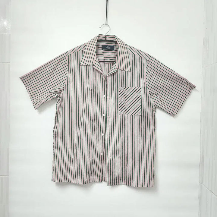 [BUNJANG] LBSM Pink Green Stripe Shirt / LBSM 핑크 그린 스트라이프 셔츠 100