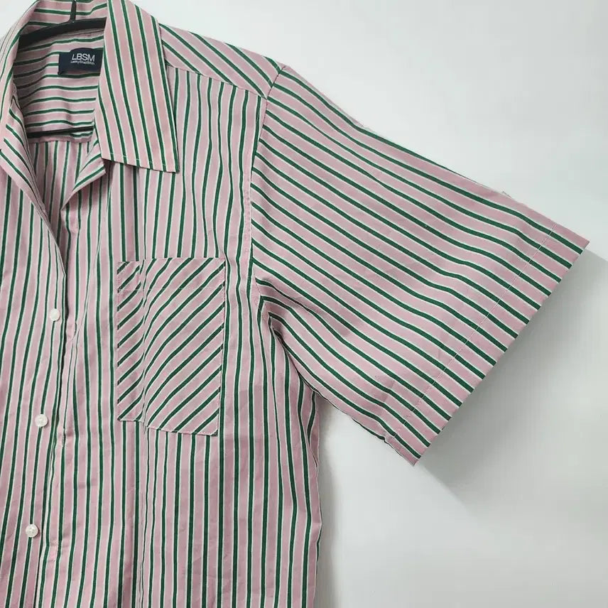 [BUNJANG] LBSM Pink Green Stripe Shirt / LBSM 핑크 그린 스트라이프 셔츠 100