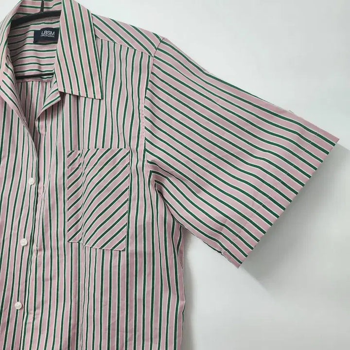 [BUNJANG] LBSM Pink Green Stripe Shirt / LBSM 핑크 그린 스트라이프 셔츠 100