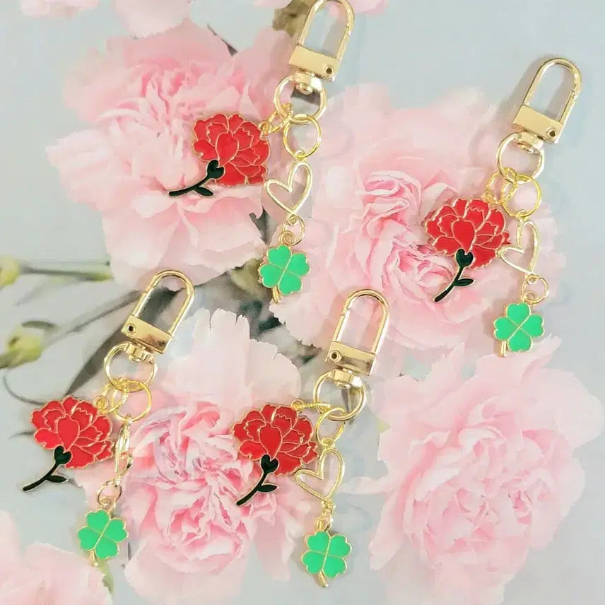 [BUNJANG] Carnation Clover Keyring / 스승의날 카네이션 클로버 키링