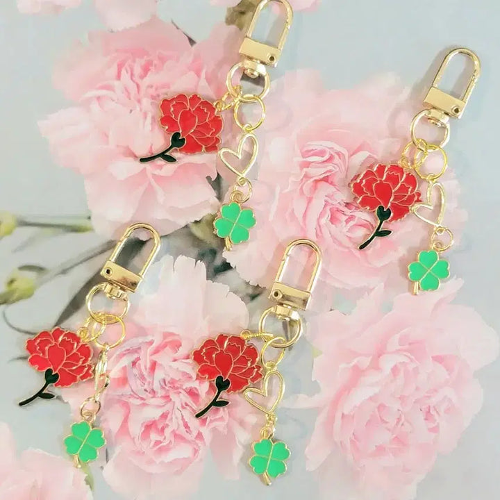 [BUNJANG] Carnation Clover Keyring / 스승의날 카네이션 클로버 키링