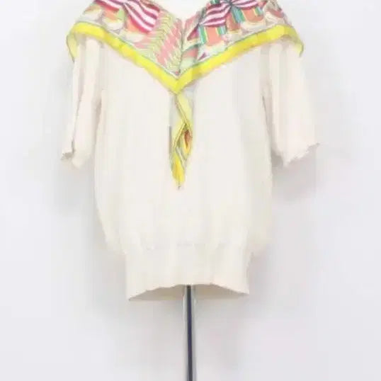 [BUNJANG] OZOC Ivory Short Sleeve Knit with Scarf Set / 아이보리 반팔 니트 + 스카프 세트