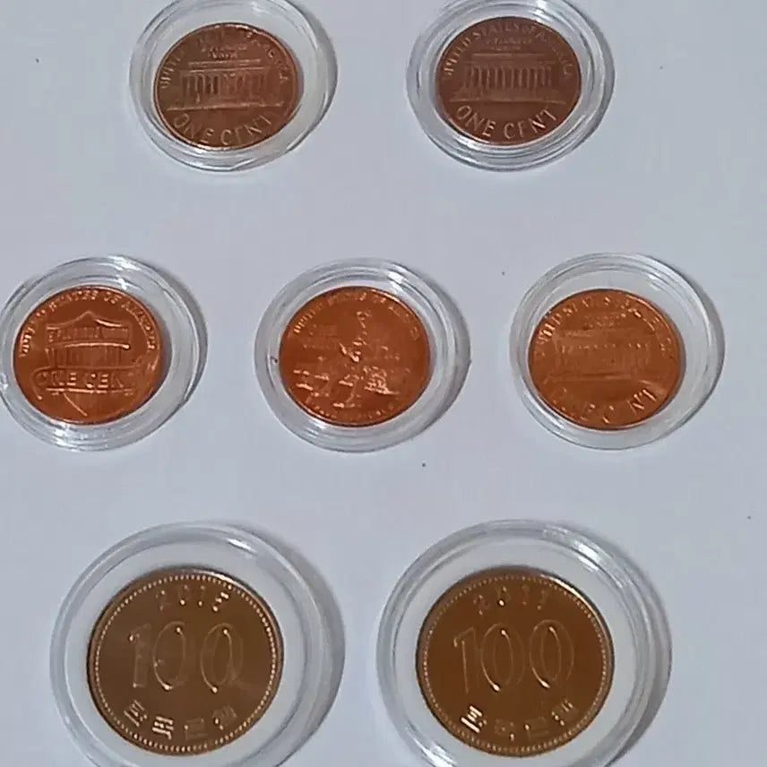 [BUNJANG] Lincoln Cents &amp; 100 Won Coins Bundle (2011, 2015) / 링컨센트 주화 &amp; 백원 동전 2015년 2011년 7점일괄