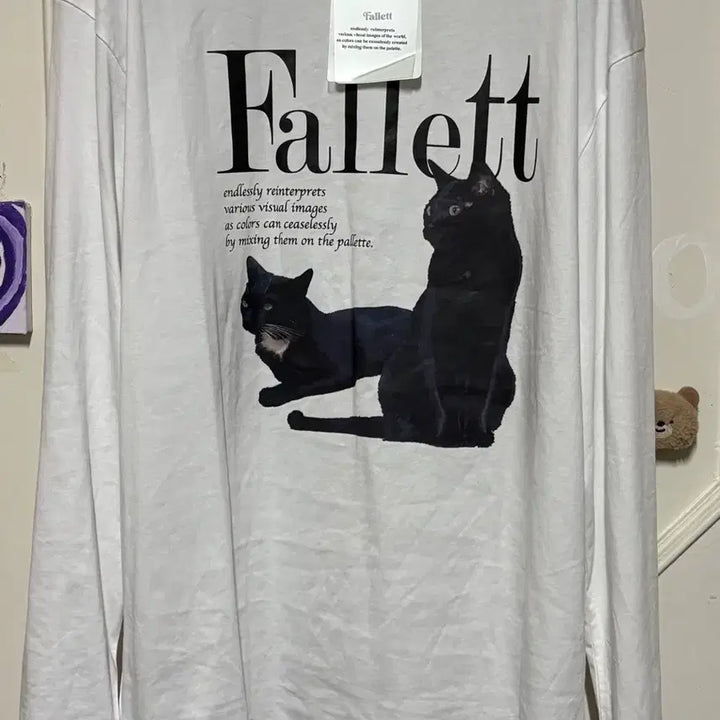 [BUNJANG] Fallett Cat Printing Long Sleeve T-Shirt White Size 105 / Fallett 팔레트 고양이 프린팅 긴팔티셔츠105