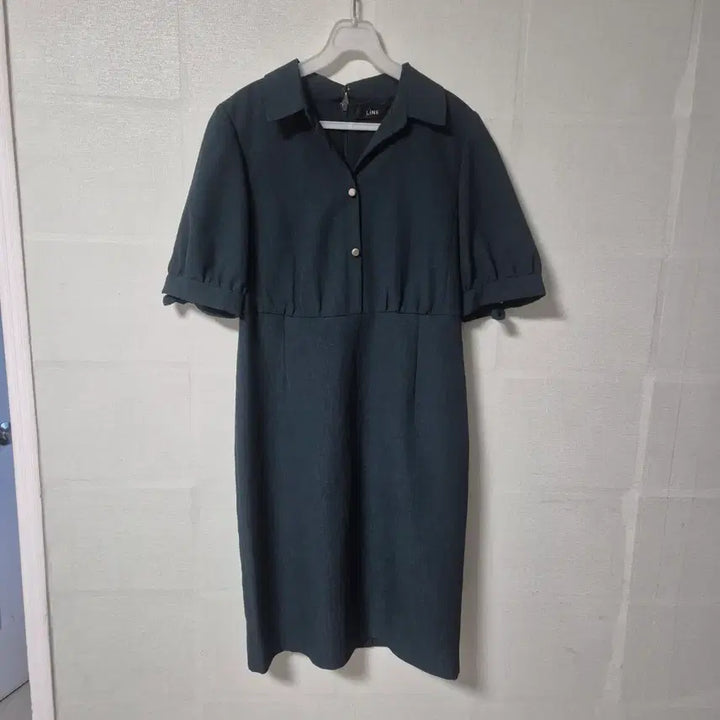 [BUNJANG] LINE Half-Sleeve Collar Midi Dress Dark Green / LINE 반팔 카라 원피스 다크그린