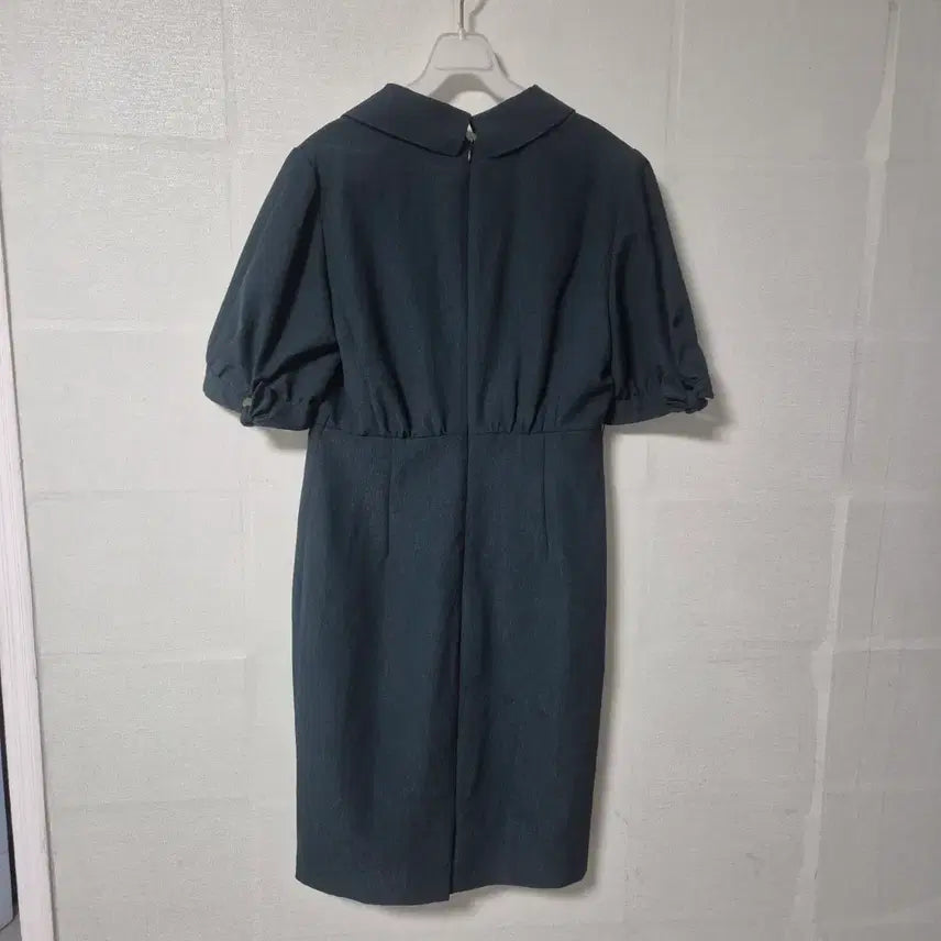 [BUNJANG] LINE Half-Sleeve Collar Midi Dress Dark Green / LINE 반팔 카라 원피스 다크그린