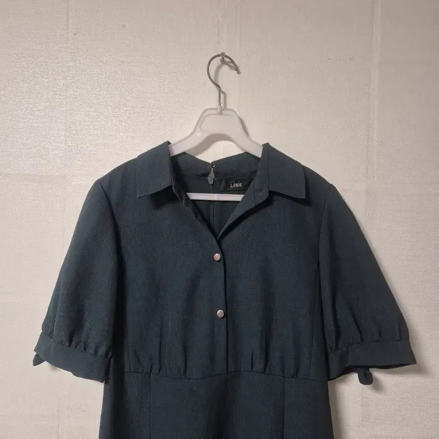 [BUNJANG] LINE Half-Sleeve Collar Midi Dress Dark Green / LINE 반팔 카라 원피스 다크그린