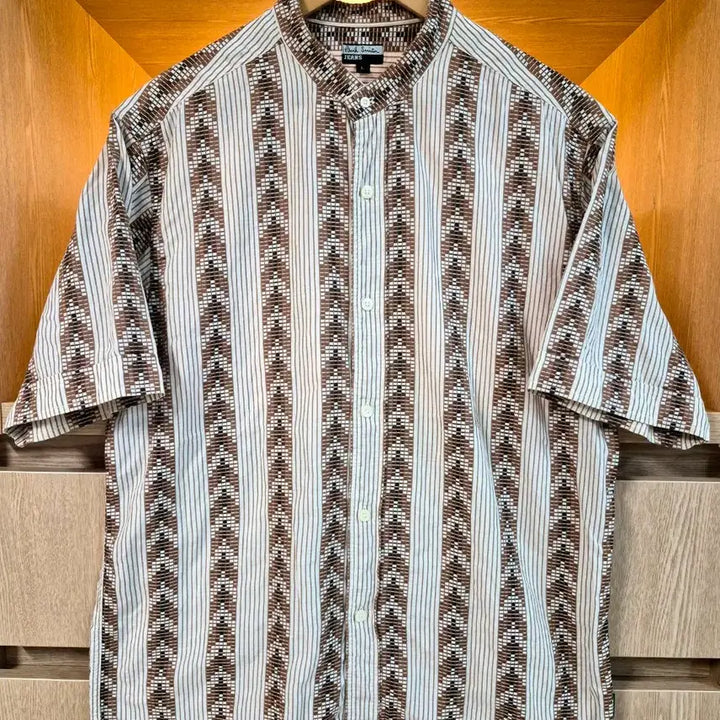 [BUNJANG] Paul Smith Jeans Ethnic Jacquard Collarless Short Sleeve Shirt - Size L / Paul Smith Jeans Jacquard Shirt [L]
