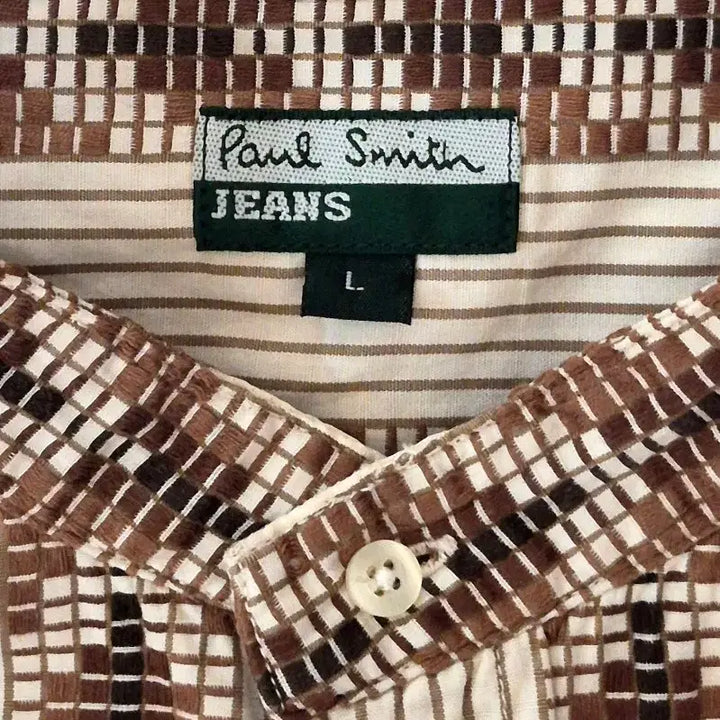 [BUNJANG] Paul Smith Jeans Ethnic Jacquard Collarless Short Sleeve Shirt - Size L / Paul Smith Jeans Jacquard Shirt [L]