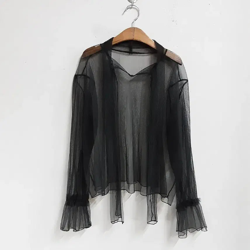 [BUNJANG] Black See-Through Blouse with Frill Detail / 블랙 시스루 블라우스 66