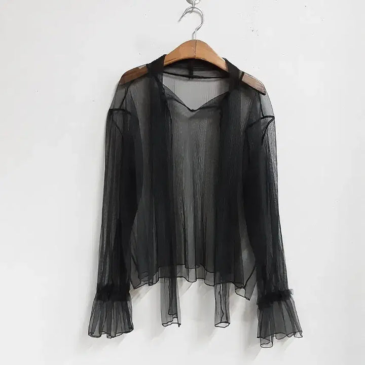 [BUNJANG] Black See-Through Blouse with Frill Detail / 블랙 시스루 블라우스 66