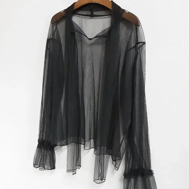 [BUNJANG] Black See-Through Blouse with Frill Detail / 블랙 시스루 블라우스 66