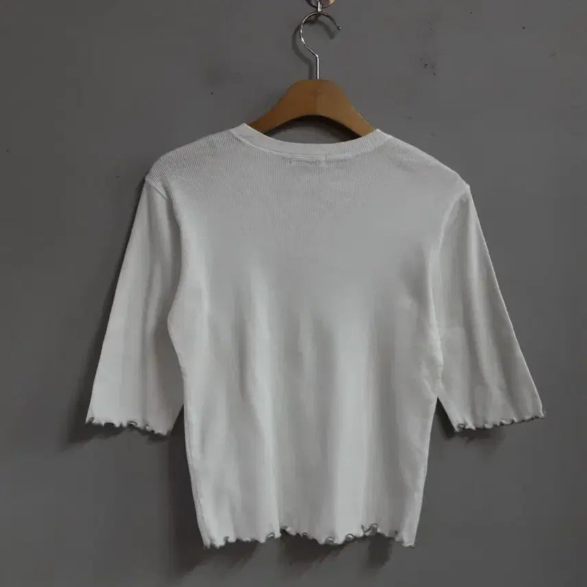 [BUNJANG] Linda White Ribbed Short Sleeve T-Shirt (L) / LINDA 화이트 골지 반팔 티셔츠 L