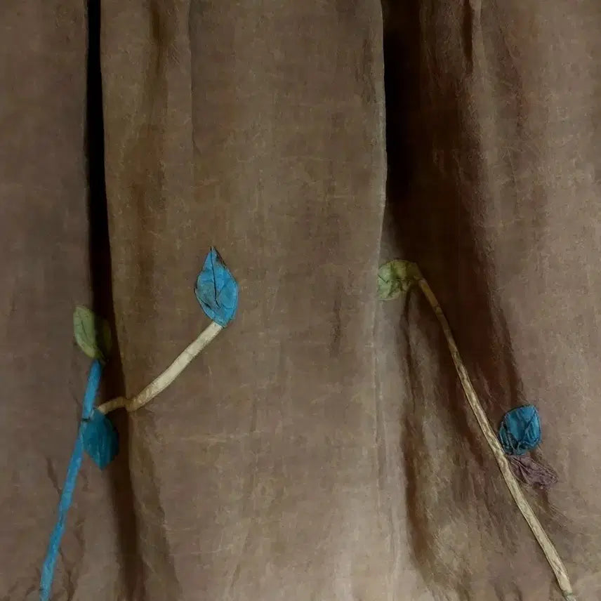 [BUNJANG] Natural Dye Brown Flower Embroidered Long Skirt / 천연염색 브라운 플라워 자수 롱 스커트 66