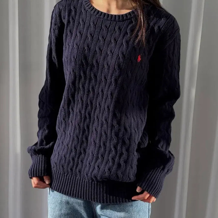 [BUNJANG] Polo Ralph Lauren Cable Knit Sweater Navy / [M]폴로 랄프로렌 꽈배기 케이블 니트 navy
