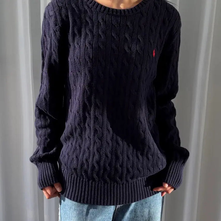 [BUNJANG] Polo Ralph Lauren Cable Knit Sweater Navy / [M]폴로 랄프로렌 꽈배기 케이블 니트 navy
