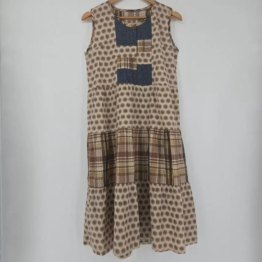 [BUNJANG] Pattern Check Mix Cotton Long Dress / 패턴 체크 믹스 코튼 롱 원피스