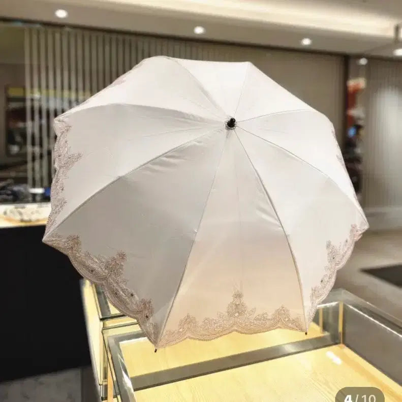 [BUNJANG] Daks Embroidered Sequin Parasol Umbrella White / 닥스 자수 스팽글 양산 우산 화이트