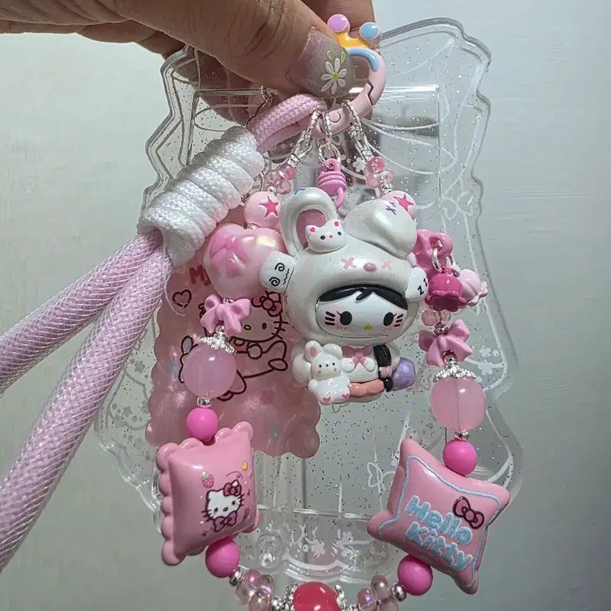 [BUNJANG] Handmade Hello Kitty Beaded Keychain / 수제 키티 비즈 키링