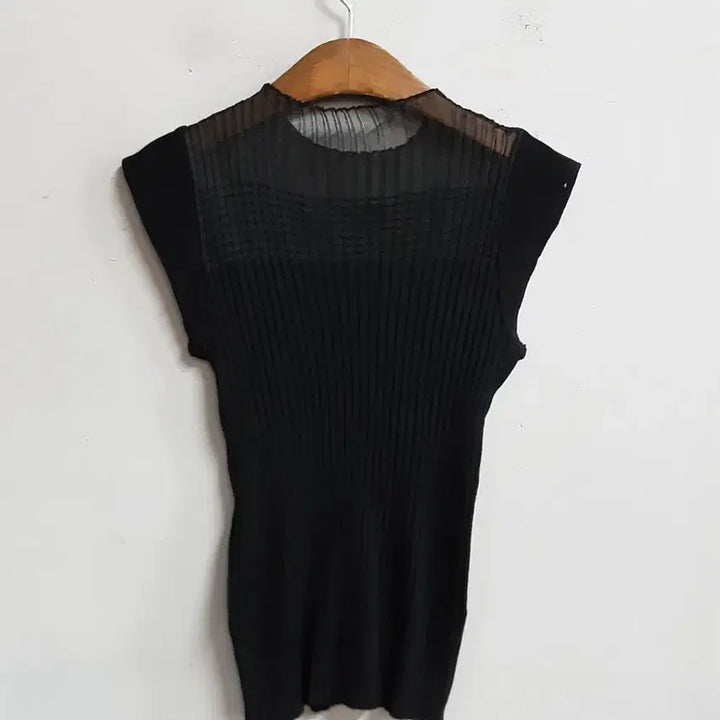 [BUNJANG] Black See-through Ribbed Short Sleeve Knit Top (L) / 블랙 시스루 골지 반팔 니트 L