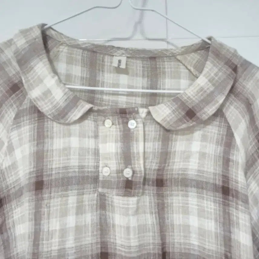 [BUNJANG] Round Collar Linen Check Blouse / 라운드 칼라 린넨 $체크무늬 블라우스66