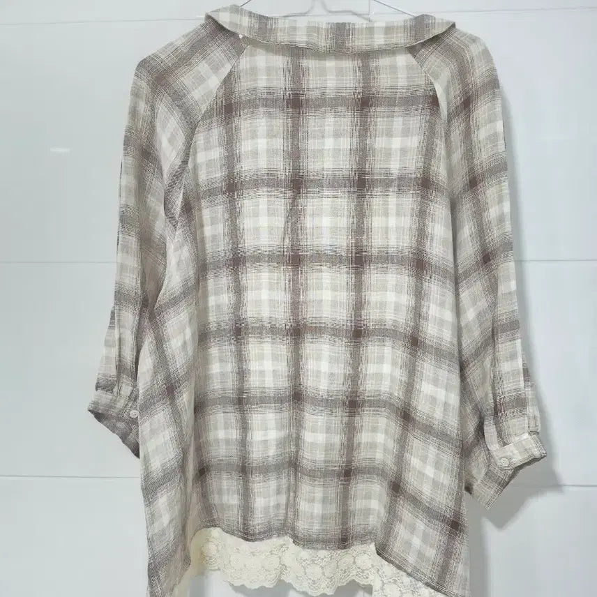 [BUNJANG] Round Collar Linen Check Blouse / 라운드 칼라 린넨 $체크무늬 블라우스66