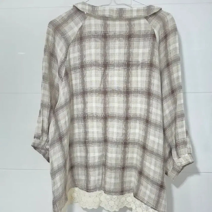 [BUNJANG] Round Collar Linen Check Blouse / 라운드 칼라 린넨 $체크무늬 블라우스66