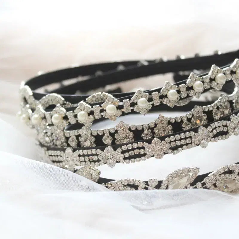 [BUNJANG] Crystal Cubic and Pearl Headband for Special Occasions / 크리스탈  큐빅/ 진주 헤어밴드  셀프웨딩 돌잔치 결혼식  연주회 머리띠