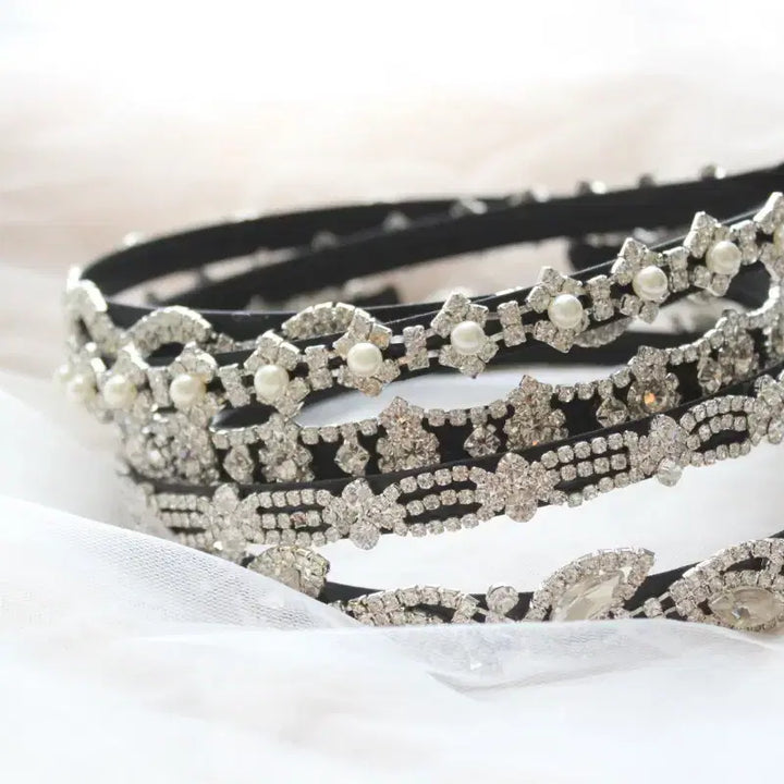 [BUNJANG] Crystal Cubic and Pearl Headband for Special Occasions / 크리스탈  큐빅/ 진주 헤어밴드  셀프웨딩 돌잔치 결혼식  연주회 머리띠