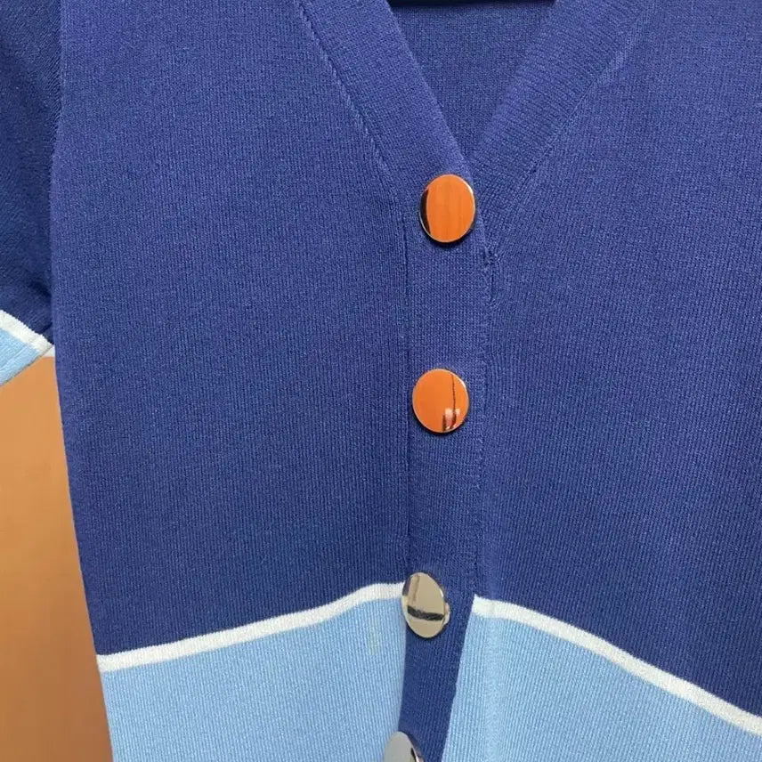 [BUNJANG] INVEST Blue Gold Button Knit Dress / 인베스트 블루 금장버튼 니트 원피스