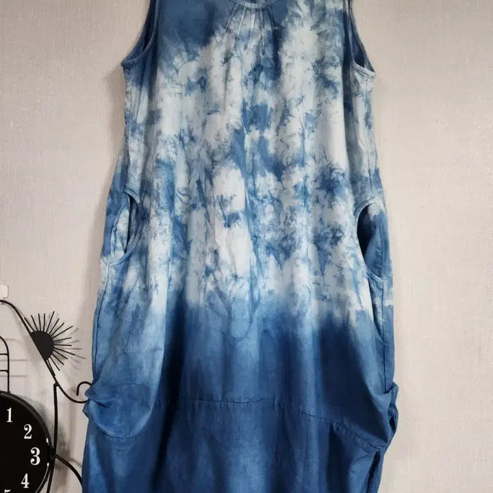 [BUNJANG] Natural Dyed Cotton Jar-Type Dress Size 77 / 새것)천연염색 코튼 항아리형 원피스77