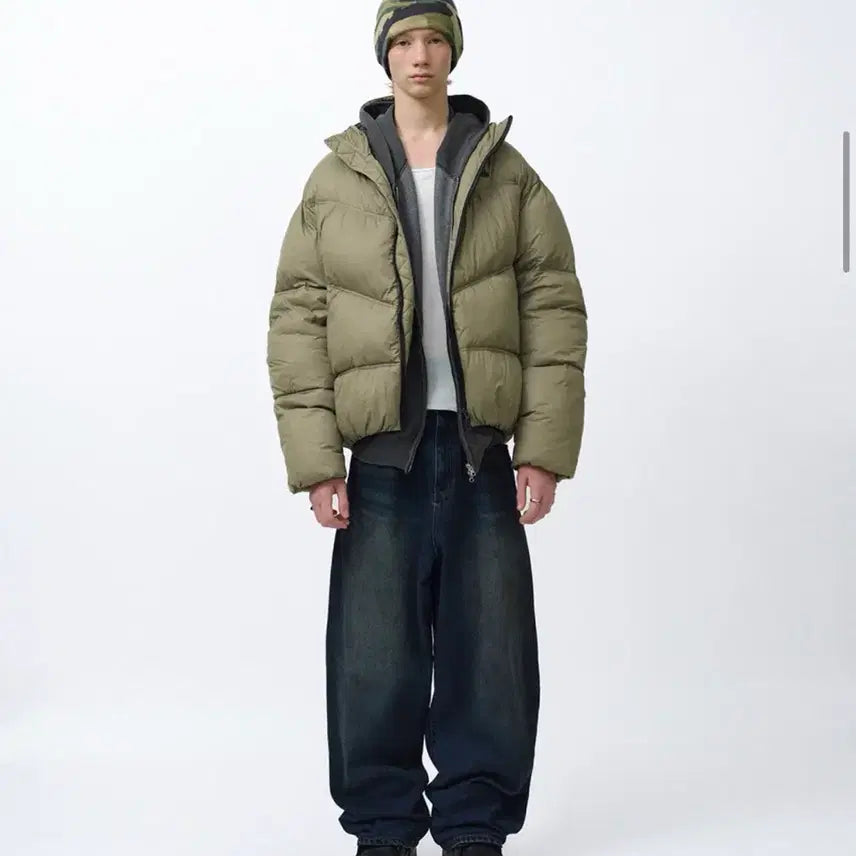 [BUNJANG] Suede Hooded Padded Jacket Khaki M / [2회착용] suade 스웨이드 후드 패딩 카키 M
