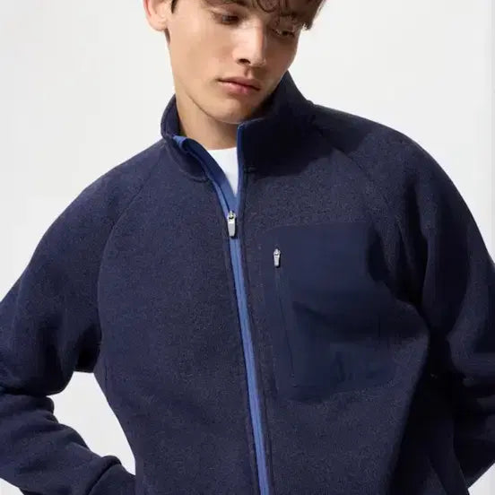 [BUNJANG] Uniqlo Knit Fleece Full Zip Jacket Navy / 유니클로 니트 후리스 풀집 재킷 네이비