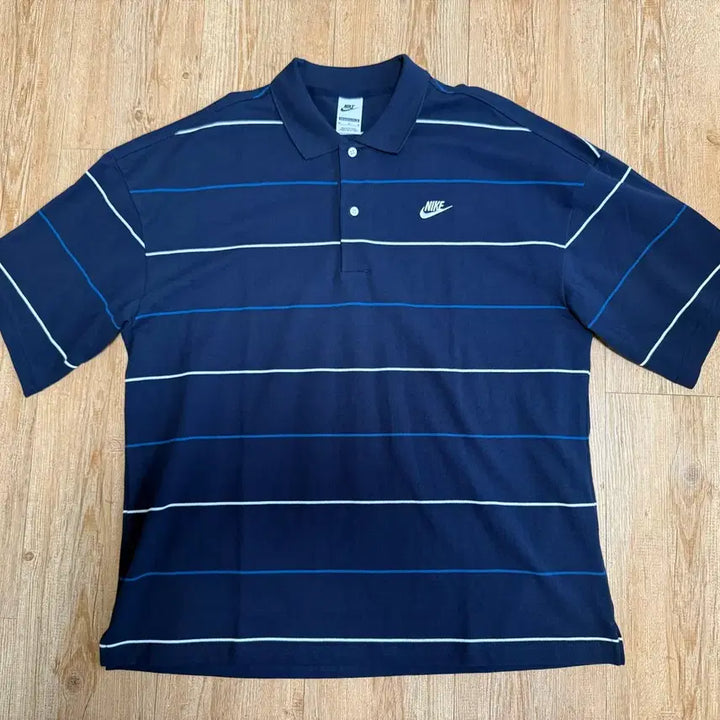 [BUNJANG] Nike Oversized Stripe Polo T-Shirt Navy / [M] 나이키 반팔 폴로 티셔츠 오버사이즈 스트라이프 네이비