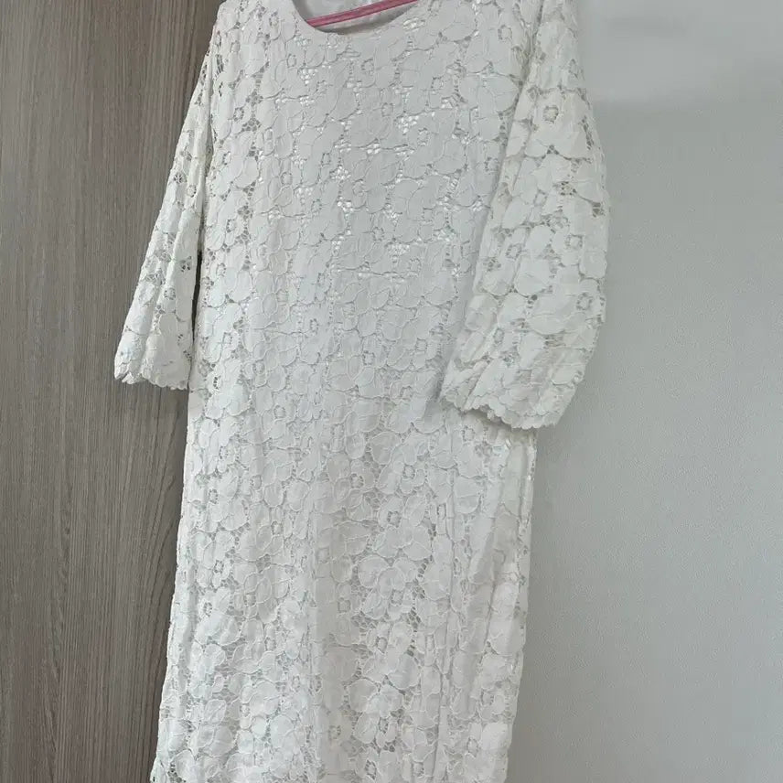 [BUNJANG] White Lace 7/8 Sleeve Dress / 7부 레이스 화이트 원피스