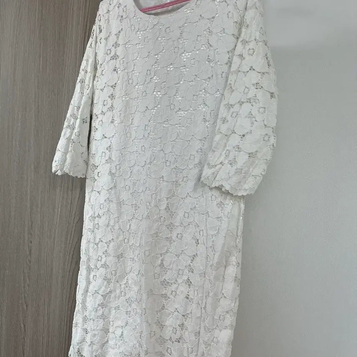 [BUNJANG] White Lace 7/8 Sleeve Dress / 7부 레이스 화이트 원피스