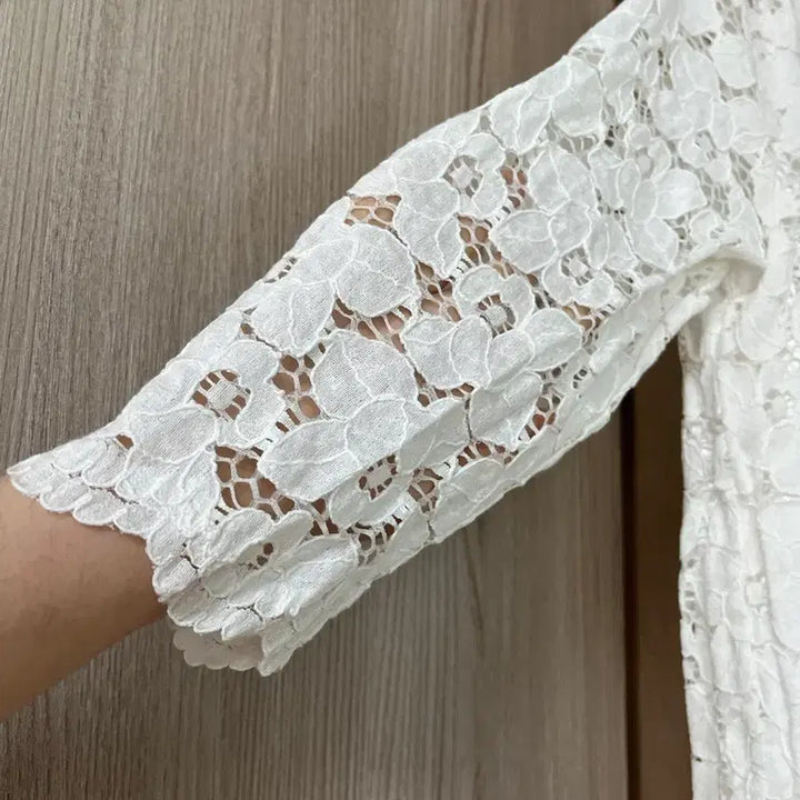 [BUNJANG] White Lace 7/8 Sleeve Dress / 7부 레이스 화이트 원피스