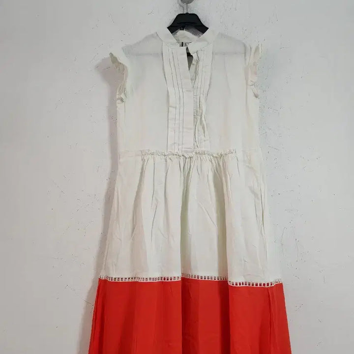 [BUNJANG] White Orange Color Block Long Dress / 화이트 오렌지 배색 롱 원피스