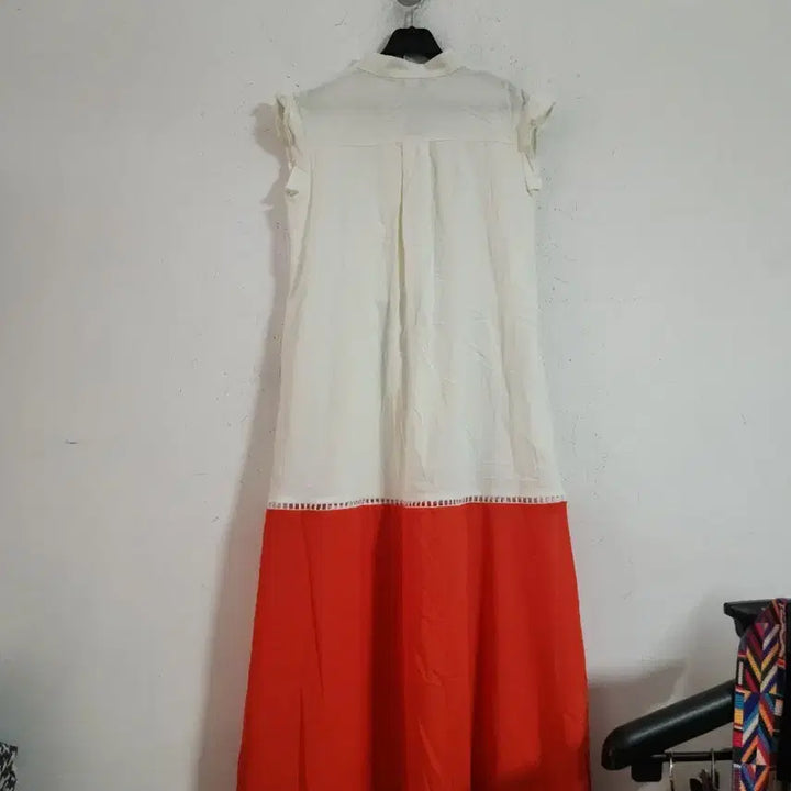[BUNJANG] White Orange Color Block Long Dress / 화이트 오렌지 배색 롱 원피스