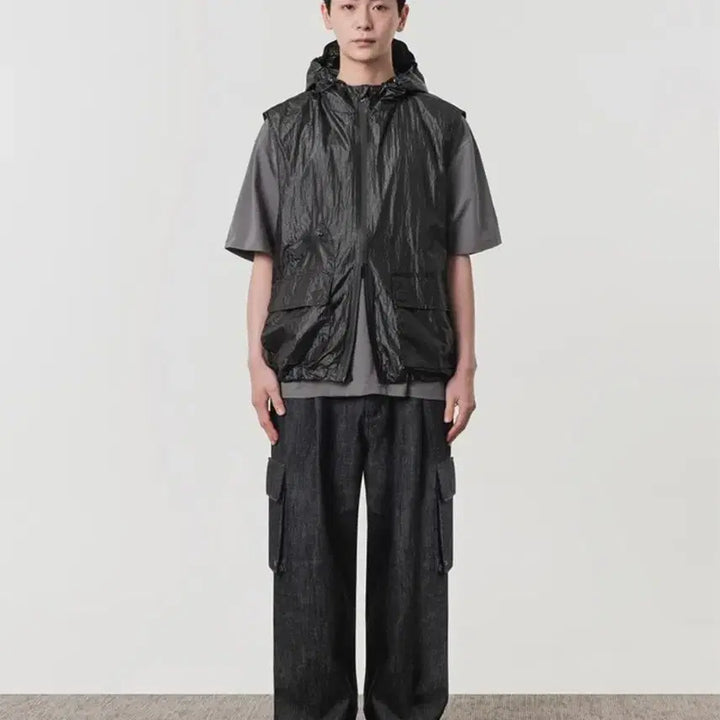 [BUNJANG] Dimitri Black Nylon Metal Hooded Vest / 2 ) 디미트리블랙 나일론 메탈 후드 베스트