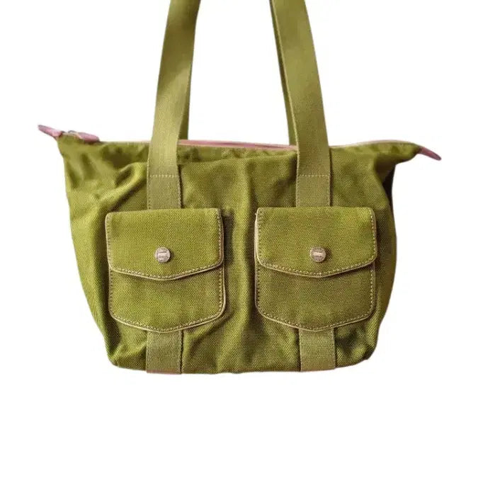 [BUNJANG] Tommy Hilfiger Green &amp; Pink Vintage Canvas Shoulder Bag / 타미힐피거 그린 &amp; 핑크 핸드백- 빈티지 캔버스 숄더백